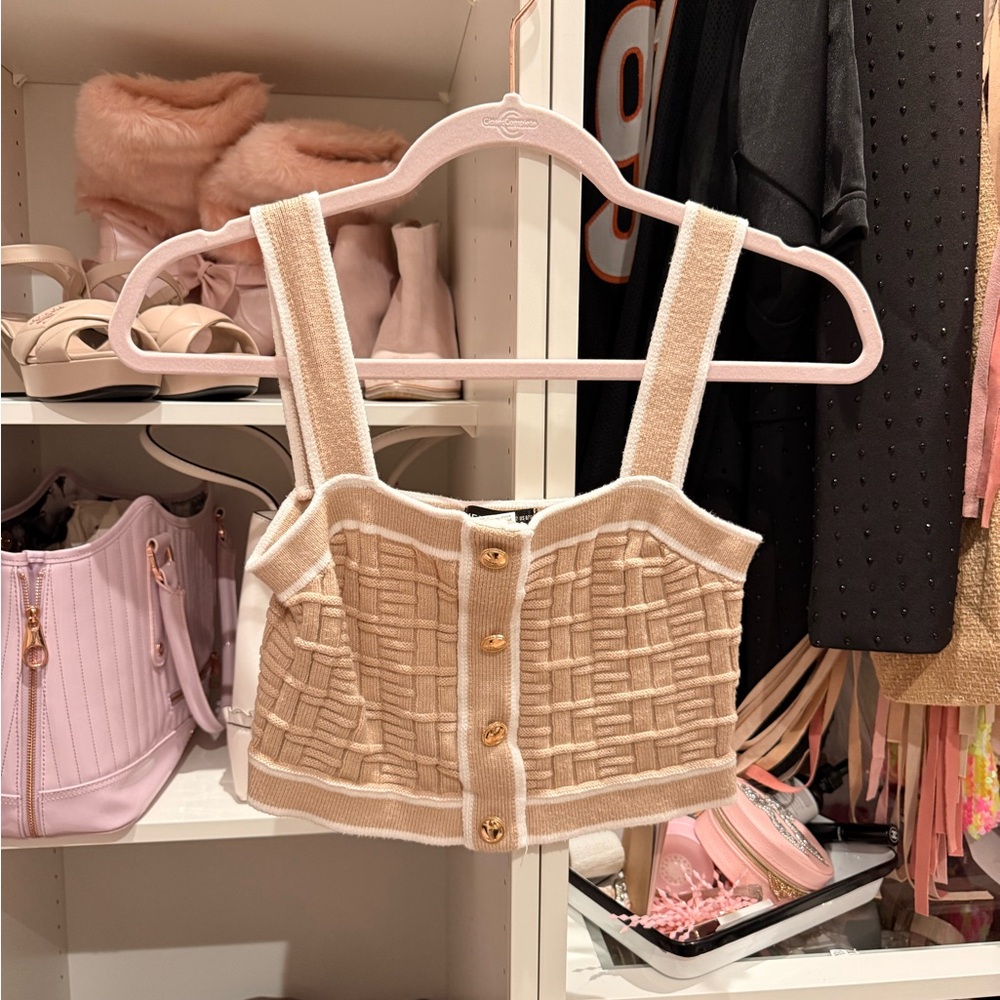 SHEIN Beige Woven Knit Cropped Tank Top